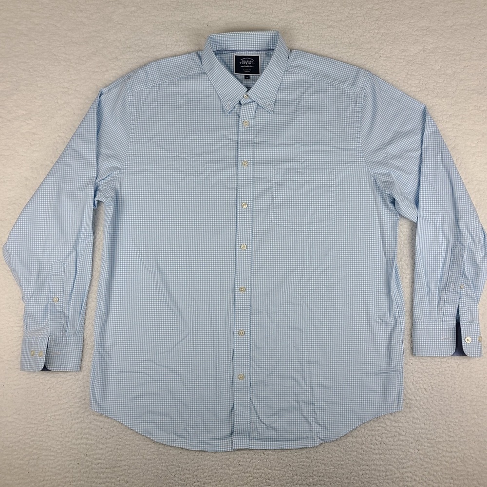 Charles Tyrwhitt Shirt Mens XL Blue Gingham Check Non Iron Dress Button Down